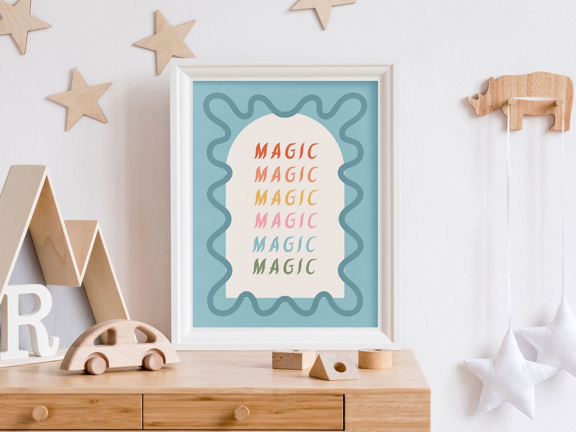 Magic Rainbow Typography Poster with Blue Wavy Arch Kids Art - Image 5