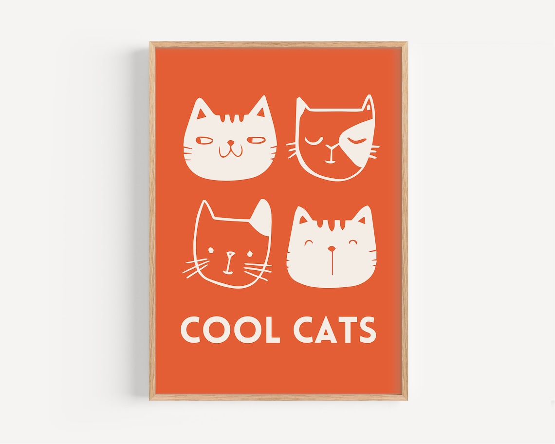 Cool Cat Print Retro Nursery Decor Art Print - Image 5