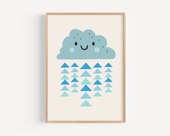 Happy Cloud Kids Room Weather Poster, Boho Nursery