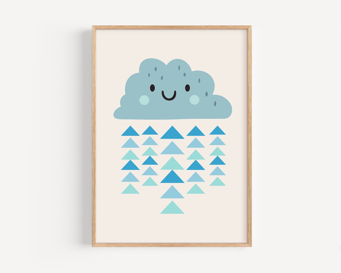 Happy Cloud Kids Room Weather Poster, Boho Nursery