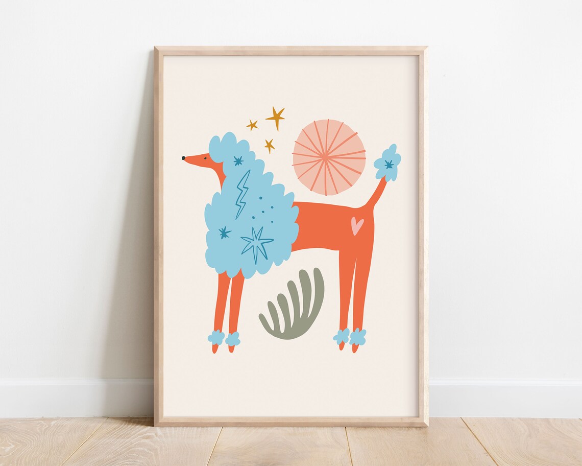 Retro Poodle Print for Kids Room Decor