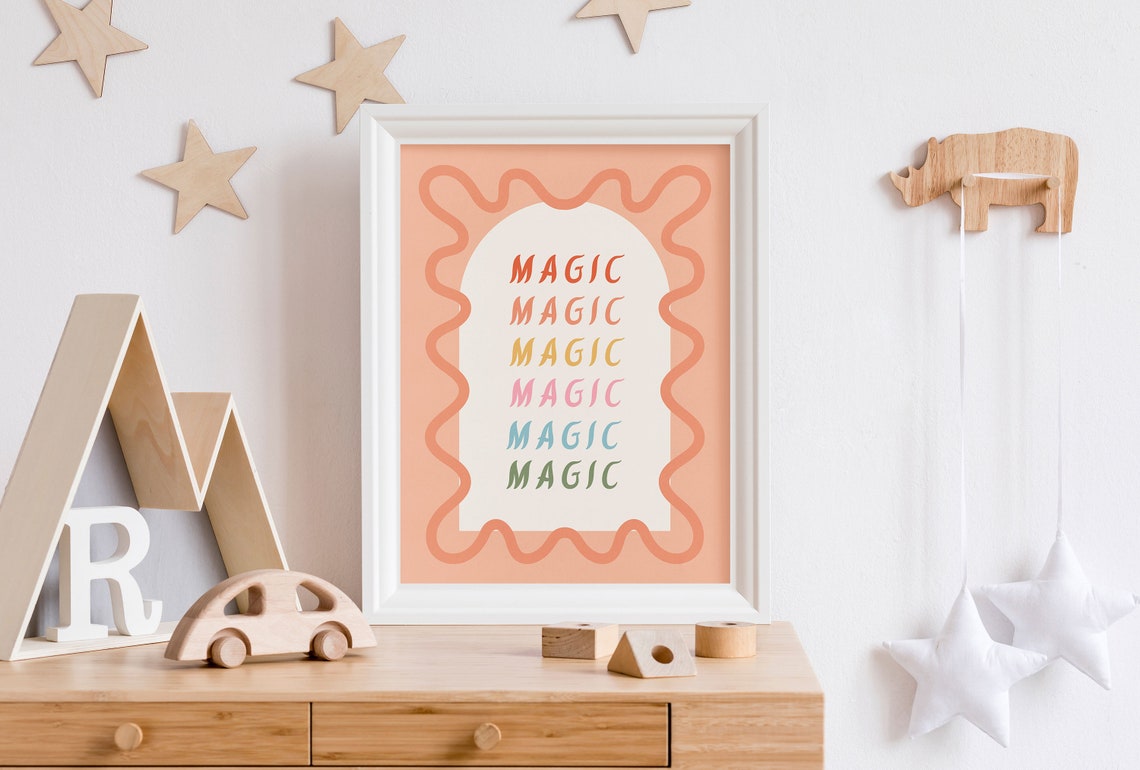 Magic Rainbow Typography Poster with Peach Wavy Arch Kids Art - Image 5