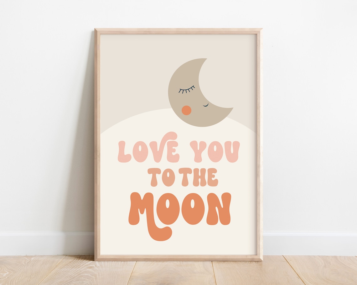 Boho Kids Moon Poster, Pink Nursery Decor
