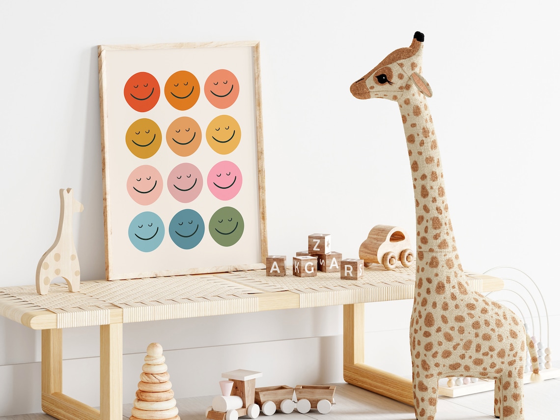 Retro Smiley Face Print, Boho Rainbow Nursery Art - Image 3