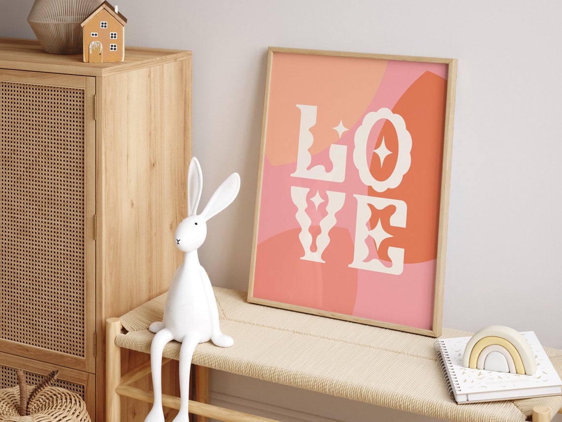 Retro Pink LOVE Typography Poster with Funky Wavy Background Art - Image 4