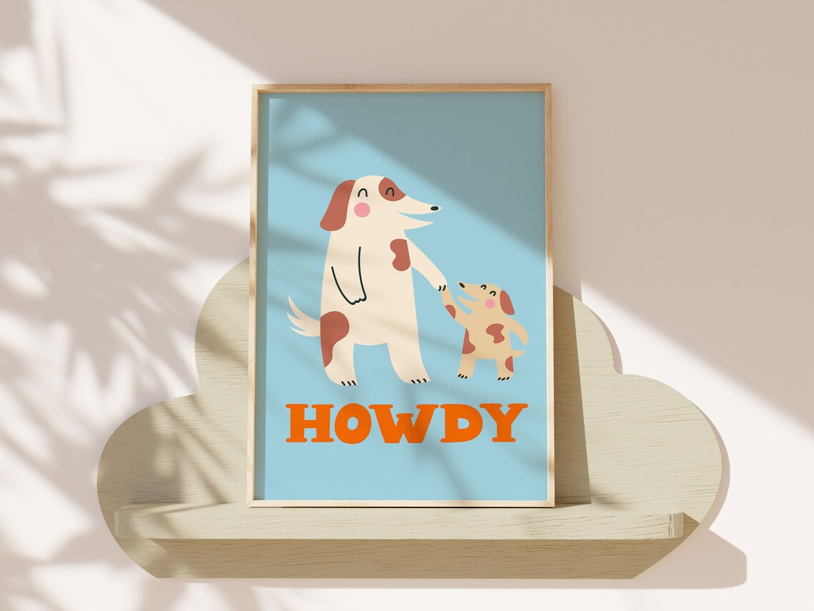 Howdy Dog Kids Room Cute Animal Art Print
