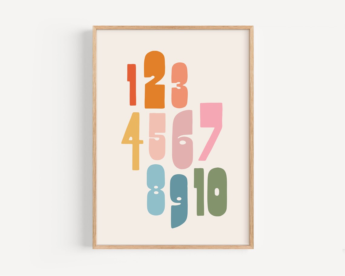 Kids Counting Poster, Rainbow Numbers Art Print