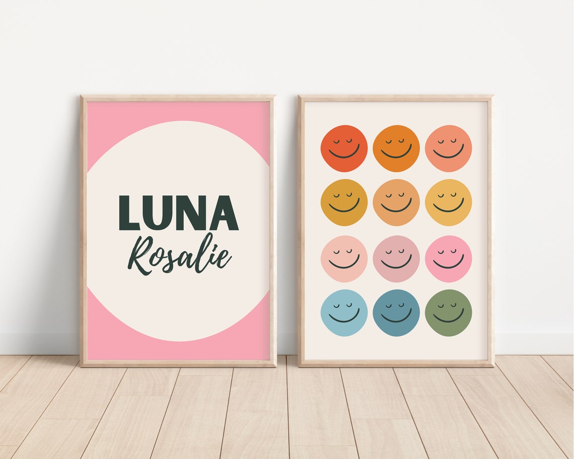 Personalized Name and Smiley Face Poster Set of Two for Kids - Image 4