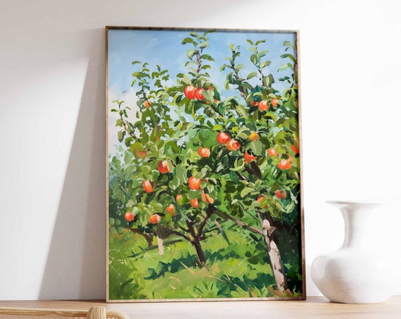 Apple Orchard Poster Kitchen Decor Food Print Farmhouse Wall Art Rustic Print Fruit Orchard Art Country Home Decor Vintage Poster
