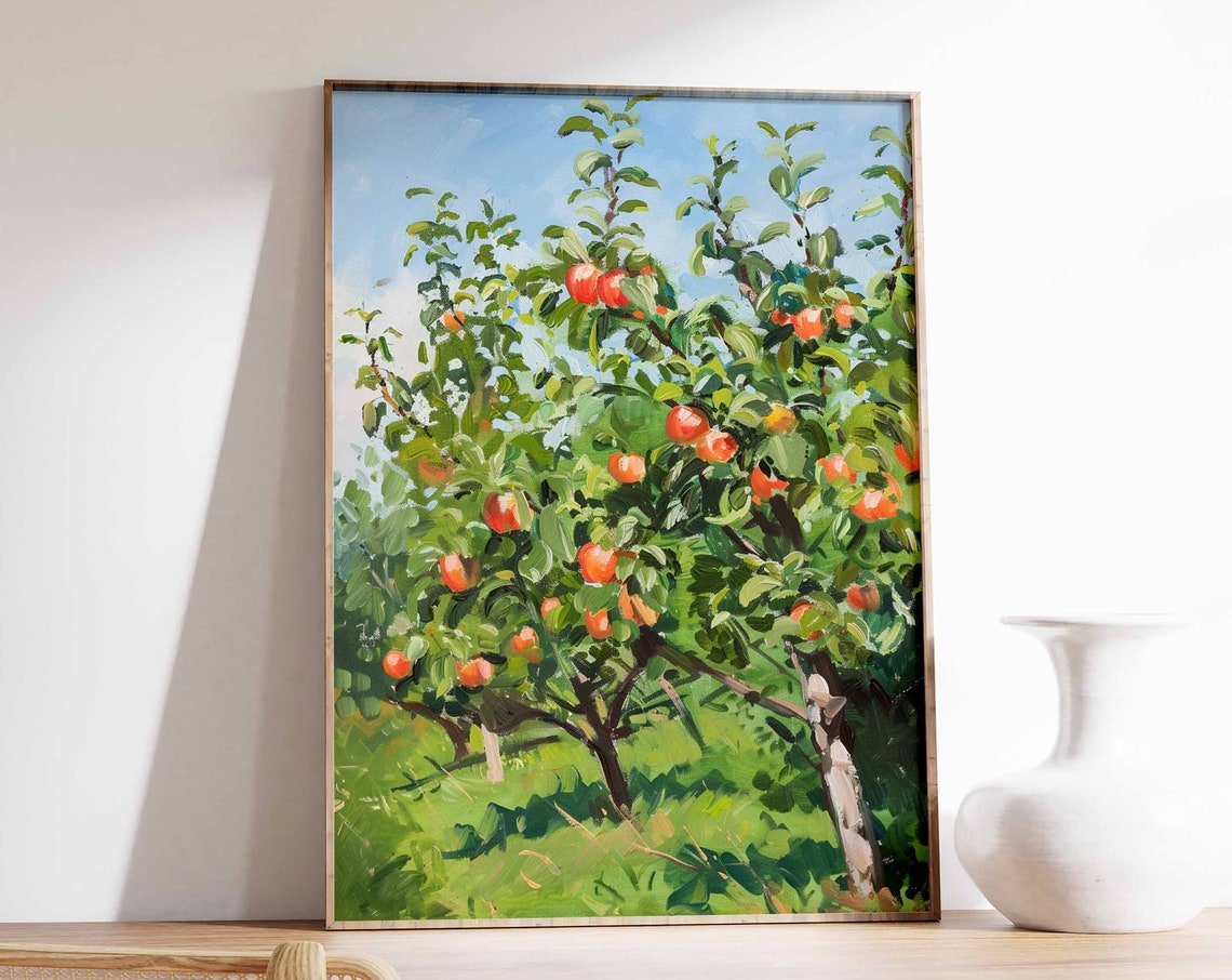 Apple Tree Heavy with Ripe Fruit Impressionist Orchard Poster