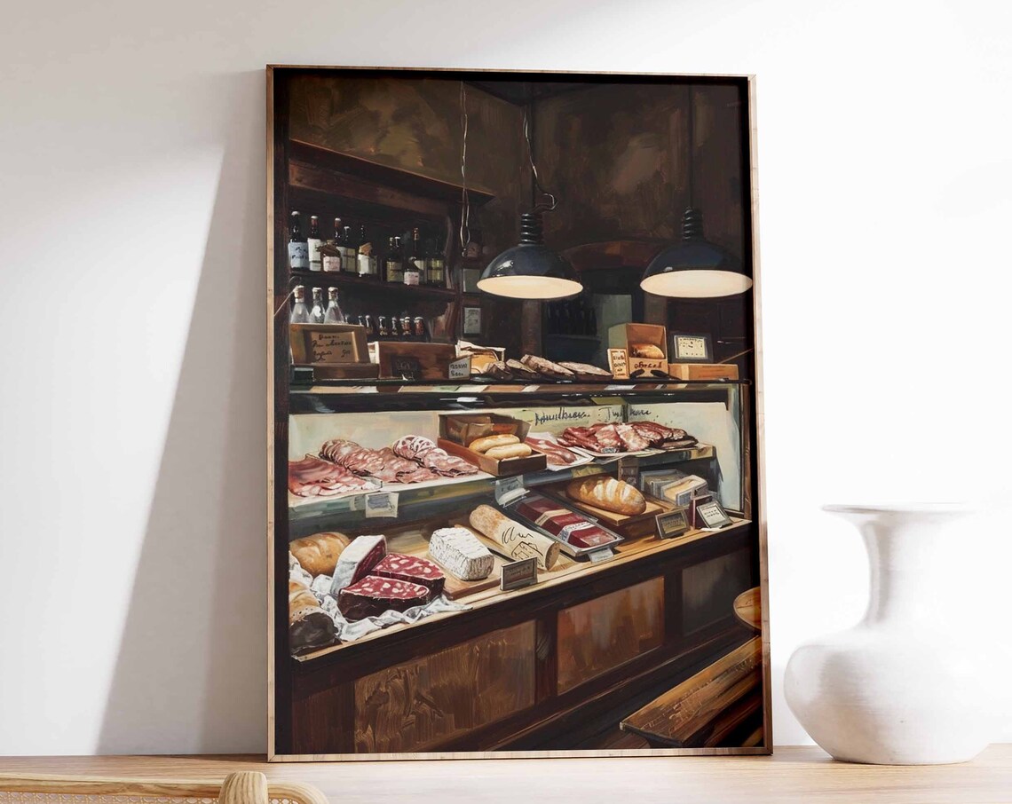 Warm Charcuterie Deli Counter Cured Meats Breads Bottles Poster