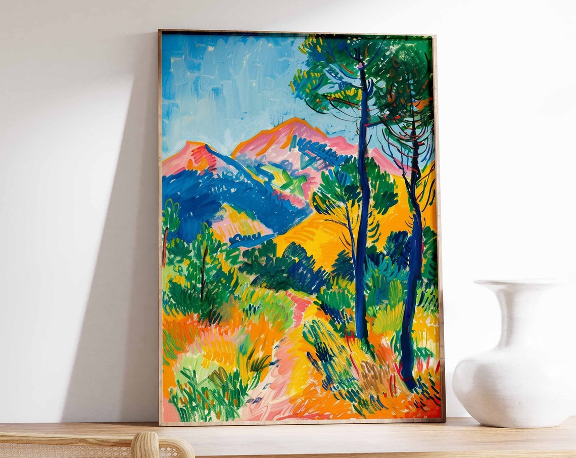 Fauvist Colorful Pine Forest Mountain Path Bold Modern Art Print