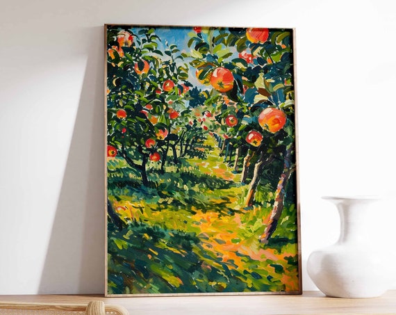 Apple Orchard Poster Kitchen Decor Food Print Farmhouse Wall Art Rustic Print Fruit Orchard Art Country Home Decor Vintage Poster