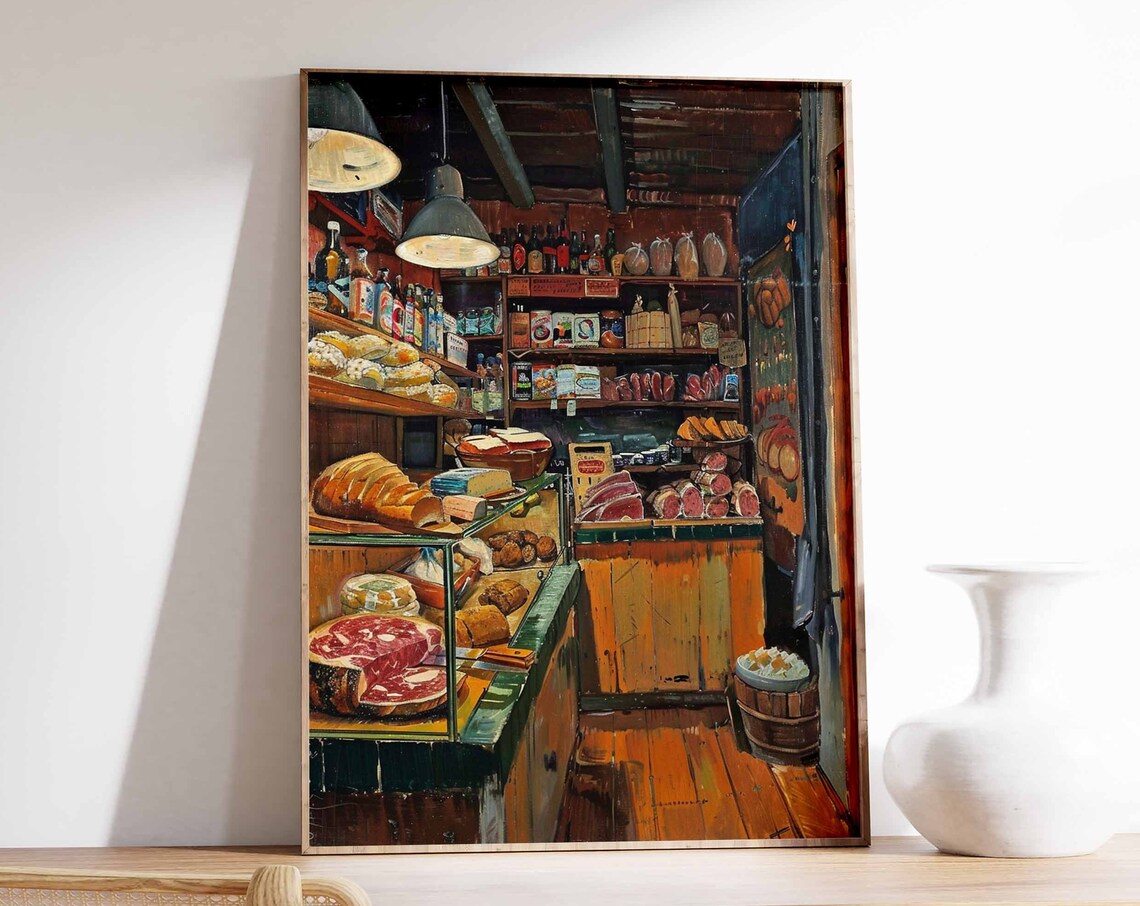 Rustic Vintage Italian Delicatessen Oil Painting Style Poster