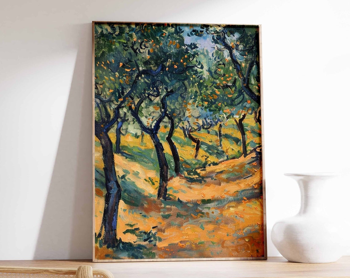 Sunlit Olive Grove Impressionist Trees Oil Painting Art Print