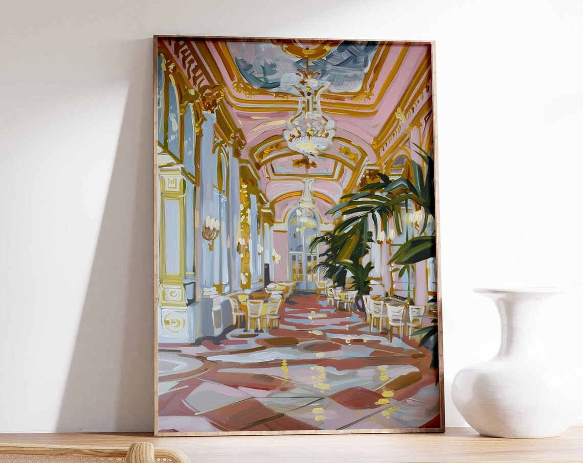 Pink and Gold Baroque Salon Chandelier Glam Interior Art Poster