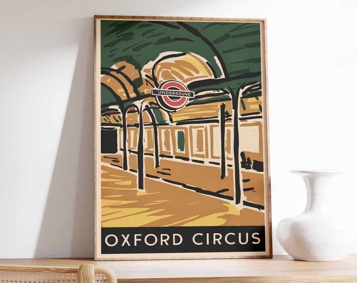 Oxford Circus London Underground Station Retro Travel Poster
