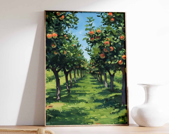 Apple Orchard Poster Kitchen Decor Food Print Farmhouse Wall Art Rustic Print Fruit Orchard Art Country Home Decor Vintage Poster