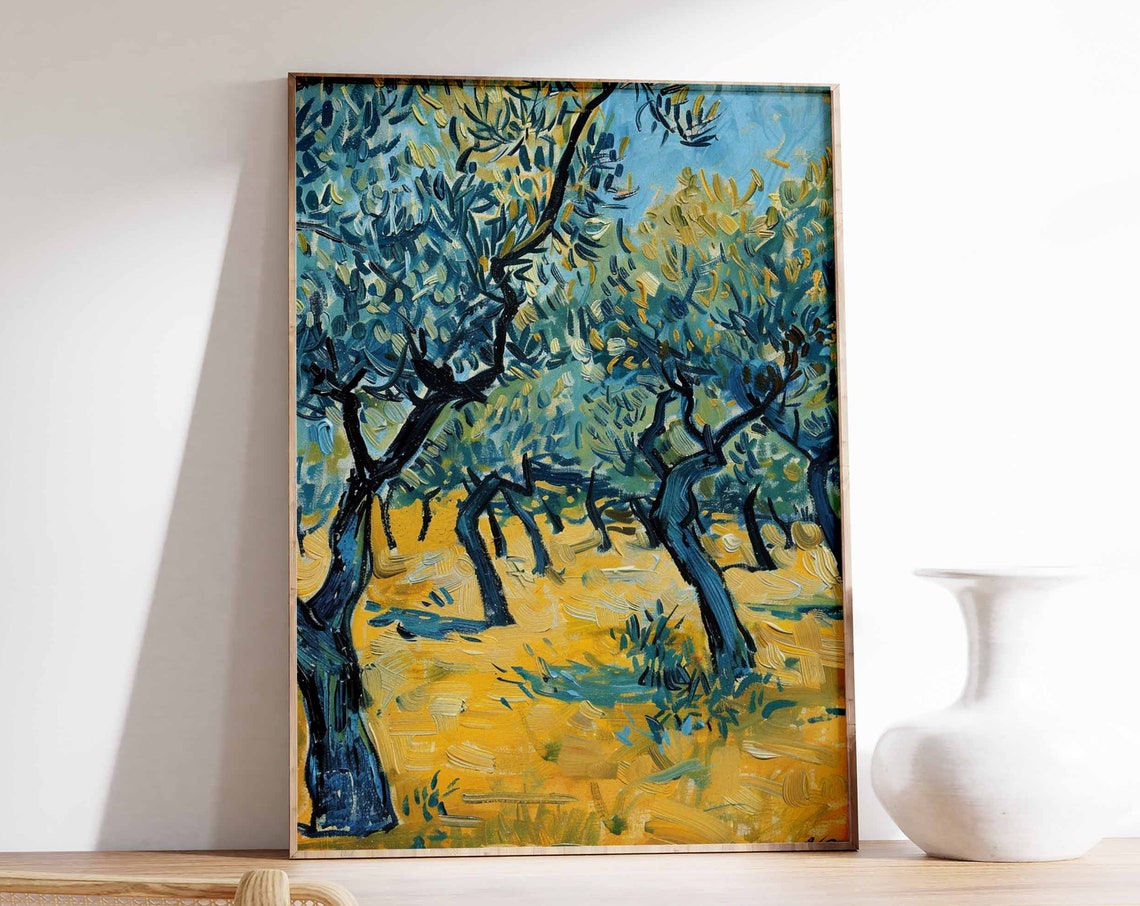 Twisted Olive Trees in Golden Field Post Impressionist Poster
