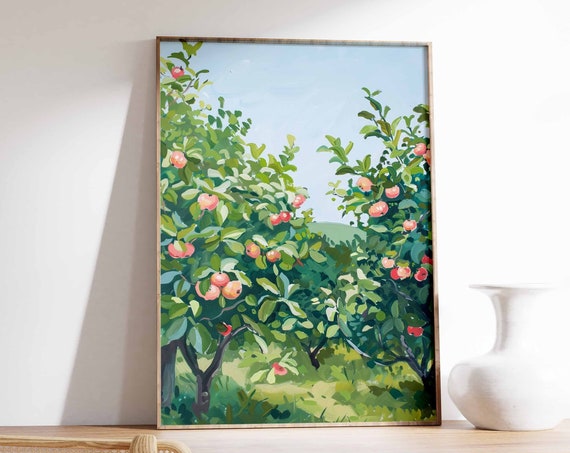 Apple Orchard Poster Kitchen Decor Food Print Farmhouse Wall Art Rustic Print Fruit Orchard Art Country Home Decor Vintage Poster