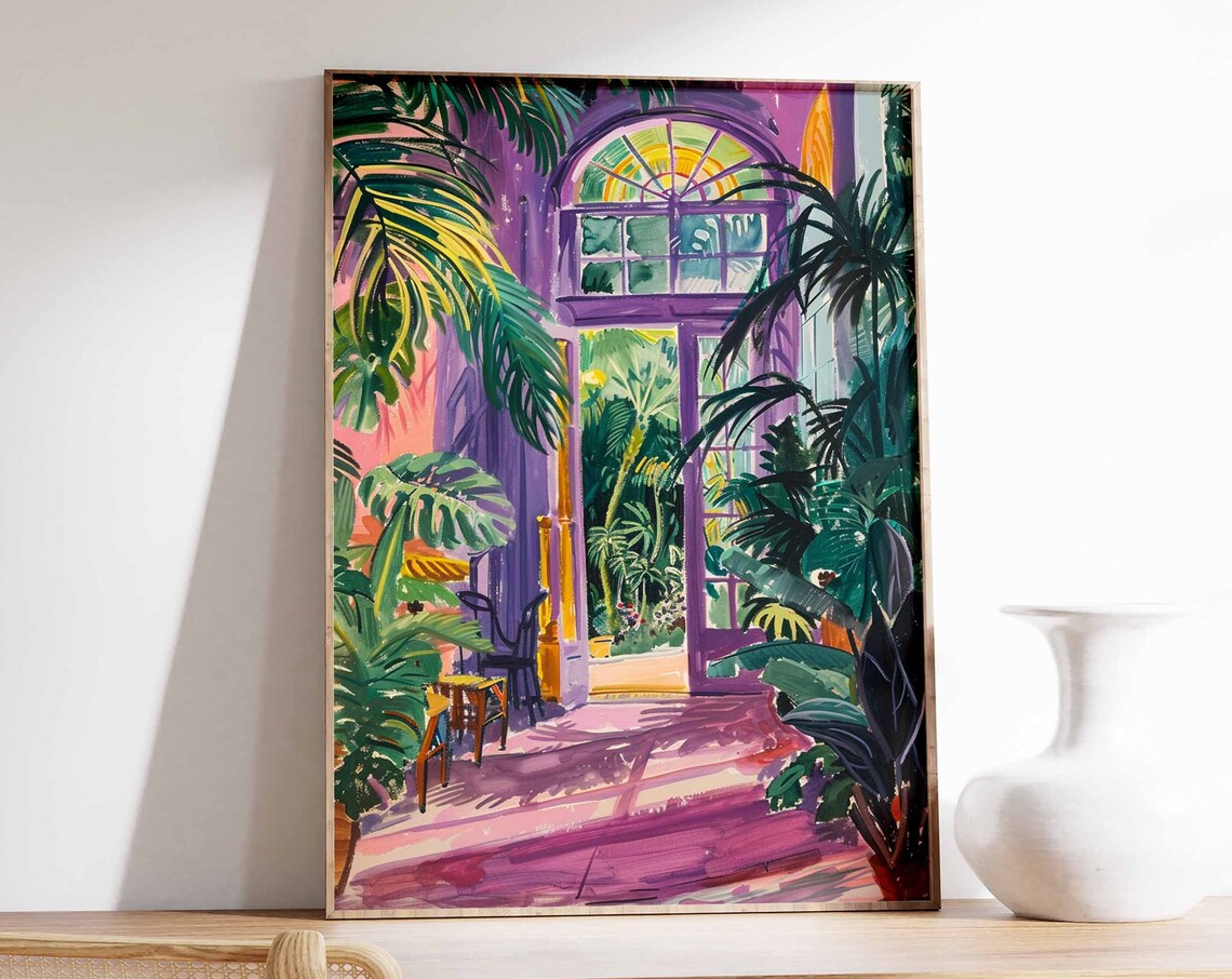 Tropical Greenhouse Conservatory Purple Arch Palm Painting Poster
