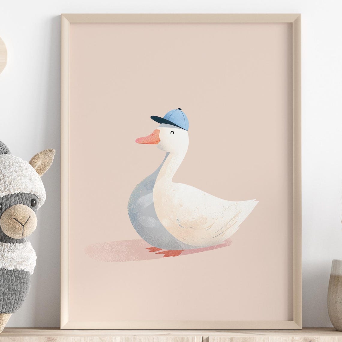Cute Goose Wearing Blue Cap Scandinavian Nursery Kids Wall Art