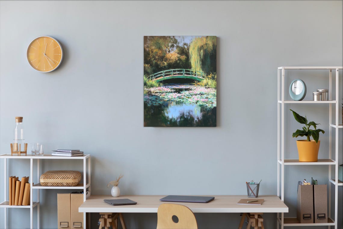 Monet Inspired Japanese Bridge Water Lily Pond Impressionist Poster - Image 2