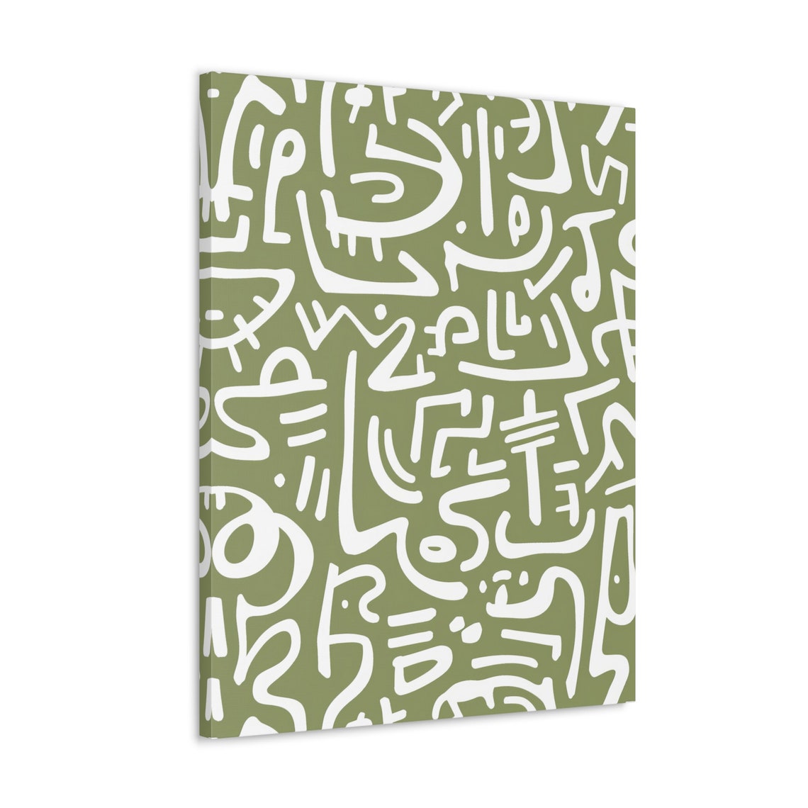 Sage Green Abstract with White Doodle Lines Boho Pattern Poster - Image 4