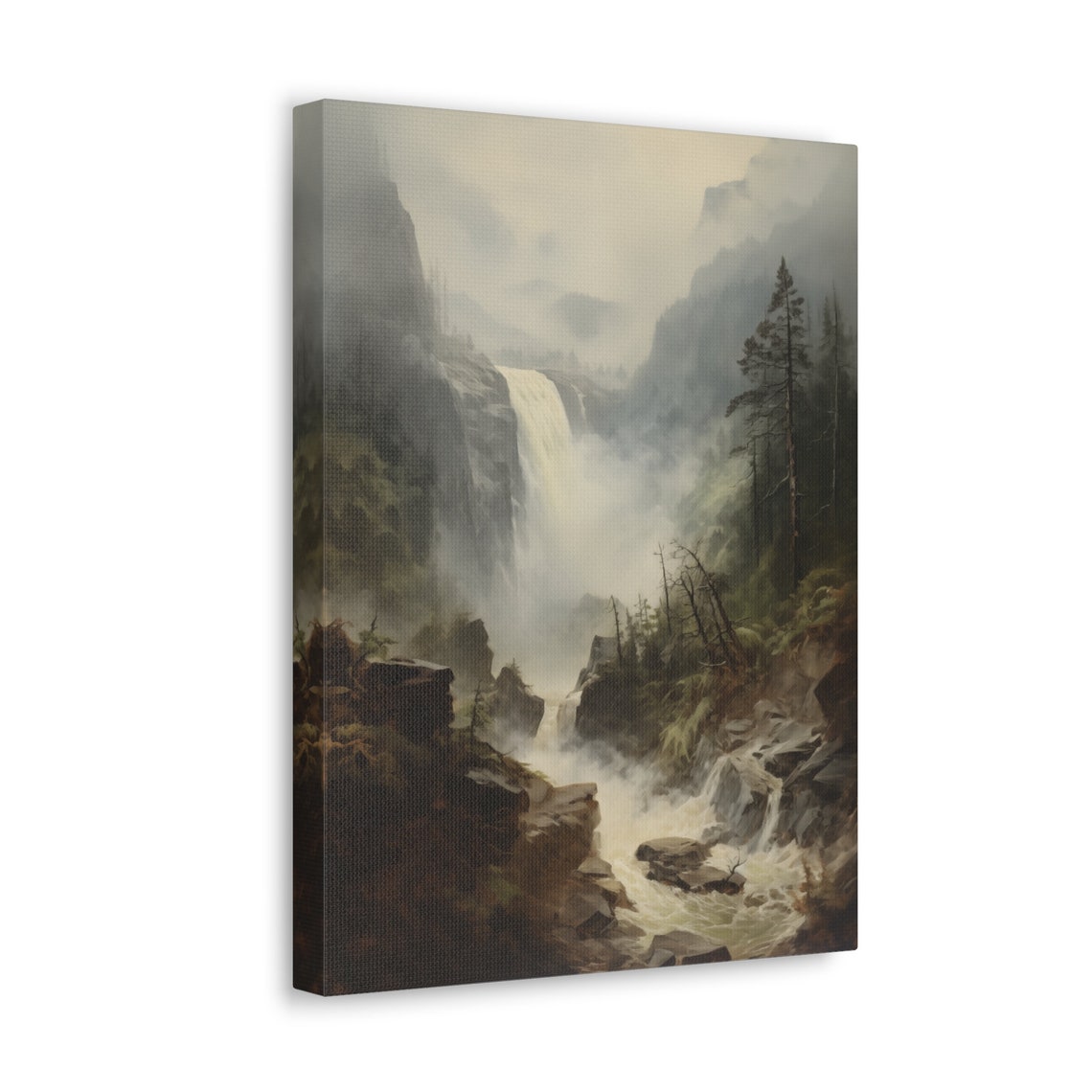 Vintage Landscape Wall Art Vintage Waterfall Art Rustic Nature Landscape River Waterfall Art Mountain Forest Wall Art - Image 3