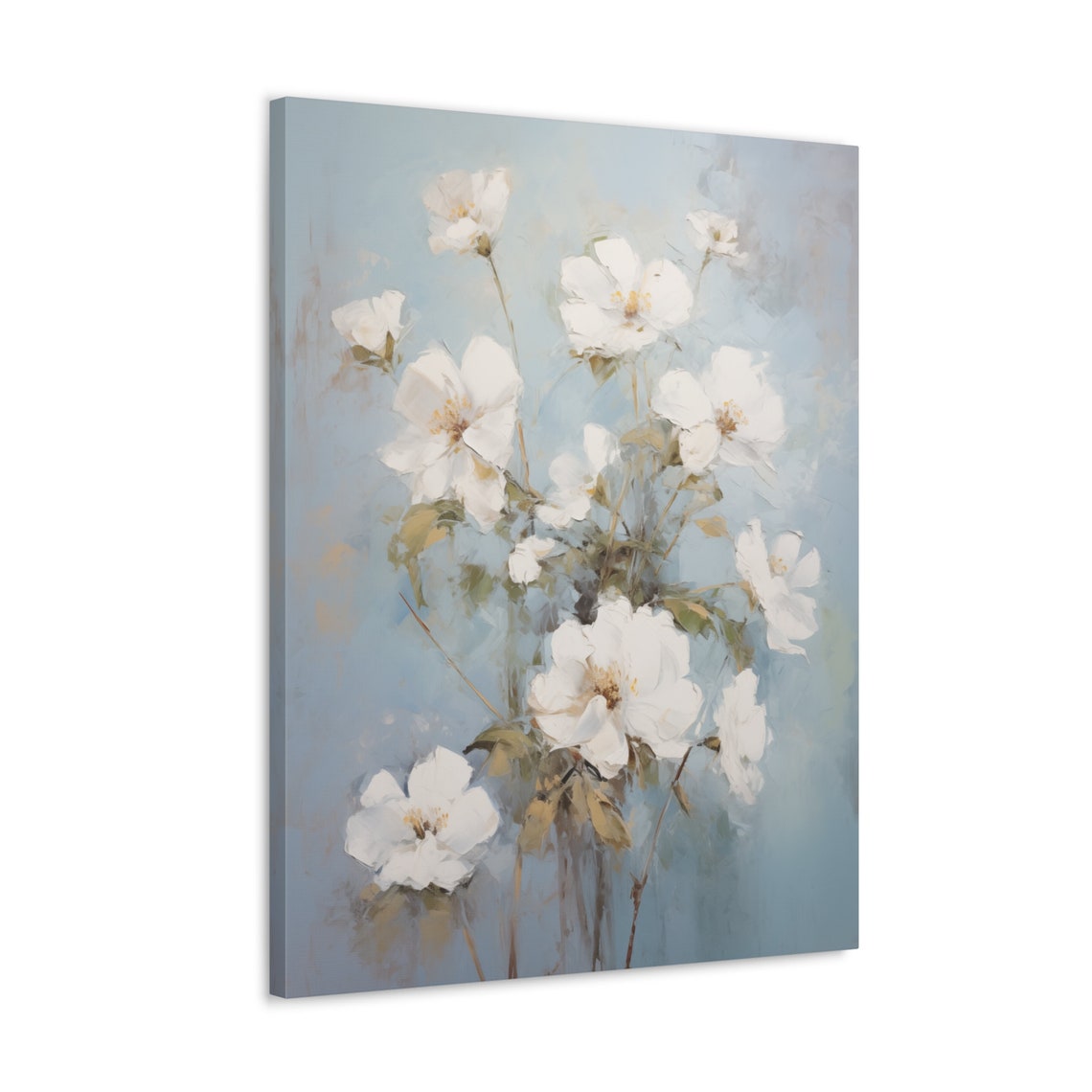 Delicate White Wildflowers on Soft Blue Background Floral Art Poster - Image 4