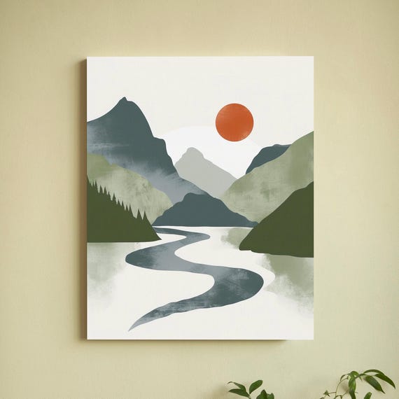 Sage Green Landscape Wall Art Print Living Room Mountain Sage Boho Wall Art Contemporary Scenery Art Minimalist Farmhouse Wall Art
