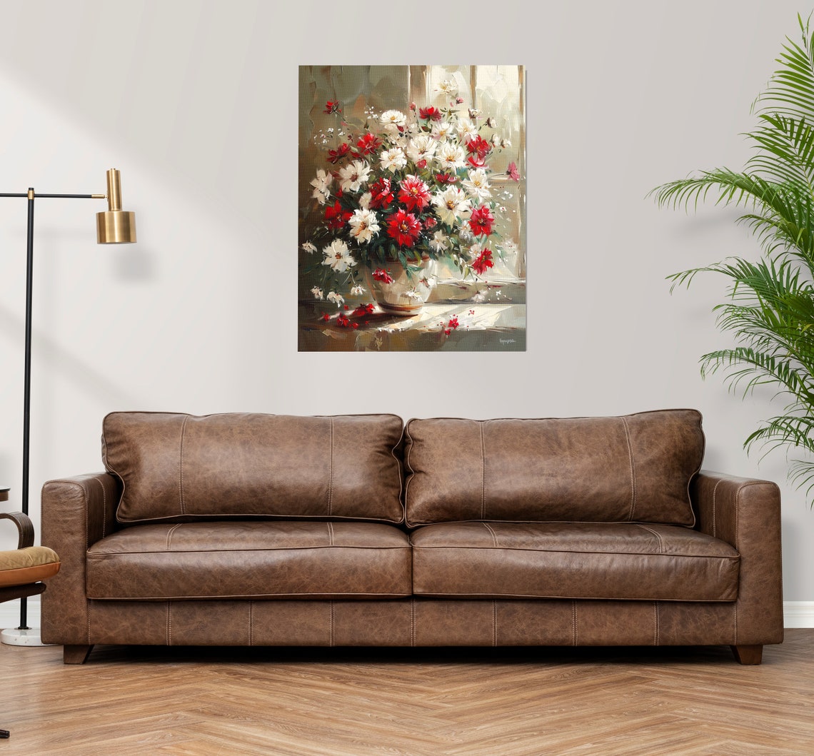 Red And White Flowers By Window Impressionist Floral Art Poster - Image 3