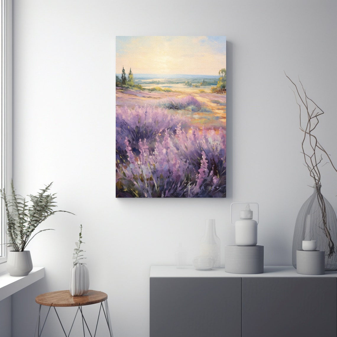 Lavender Meadow in Soft Morning Light Pastel Landscape Poster - Image 4