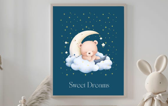 Sweet Dreams Quote Wall Art For Kids Wall Art Nursery Art Baby Room Decor Bedtime Visuals Moon And Stars Clouds Gift For Newborn