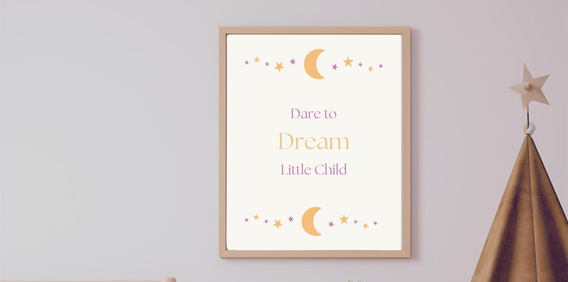 Dare to Dream Little Child Moon Stars Kids Inspirational Quote Poster - Image 3