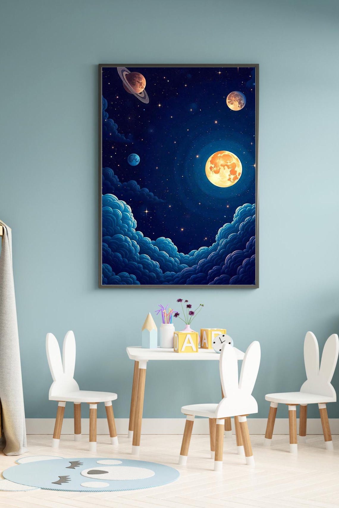 Celestial Night Sky Print Lunar Wall Decor Space Art Celestial Moon Print Space Art Astronomy Gift Moon Artwork - Image 2