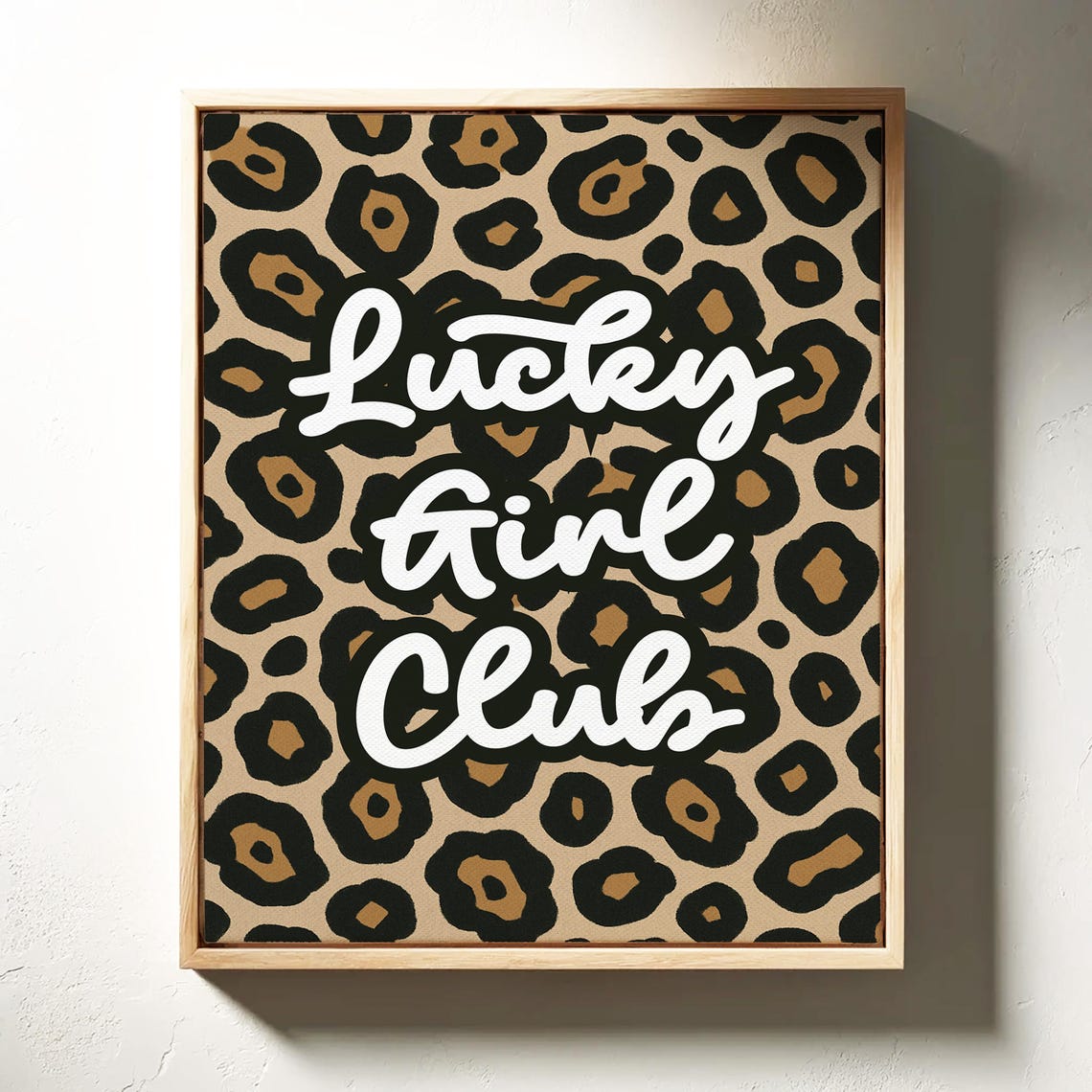 Lucky Girl Club Print Bold Leopard Typography Wall Art