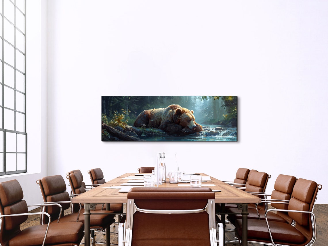Panoramic Sleeping Bear by Forest Stream Misty Wildlife Poster - Image 6