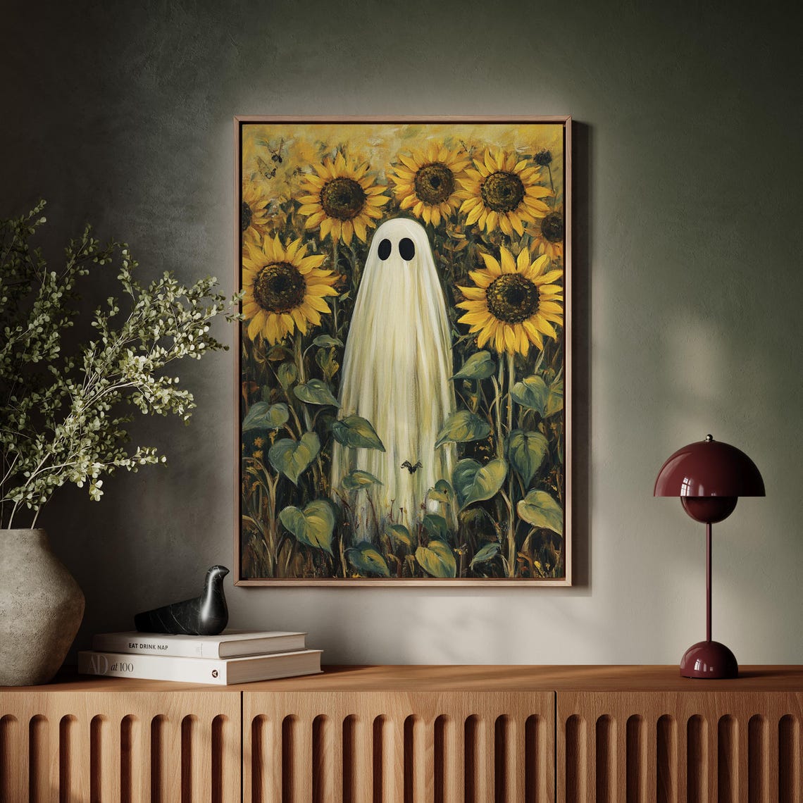 Cute Ghost In Sunflower Field Vintage Halloween Spooky Art Poster - Image 7