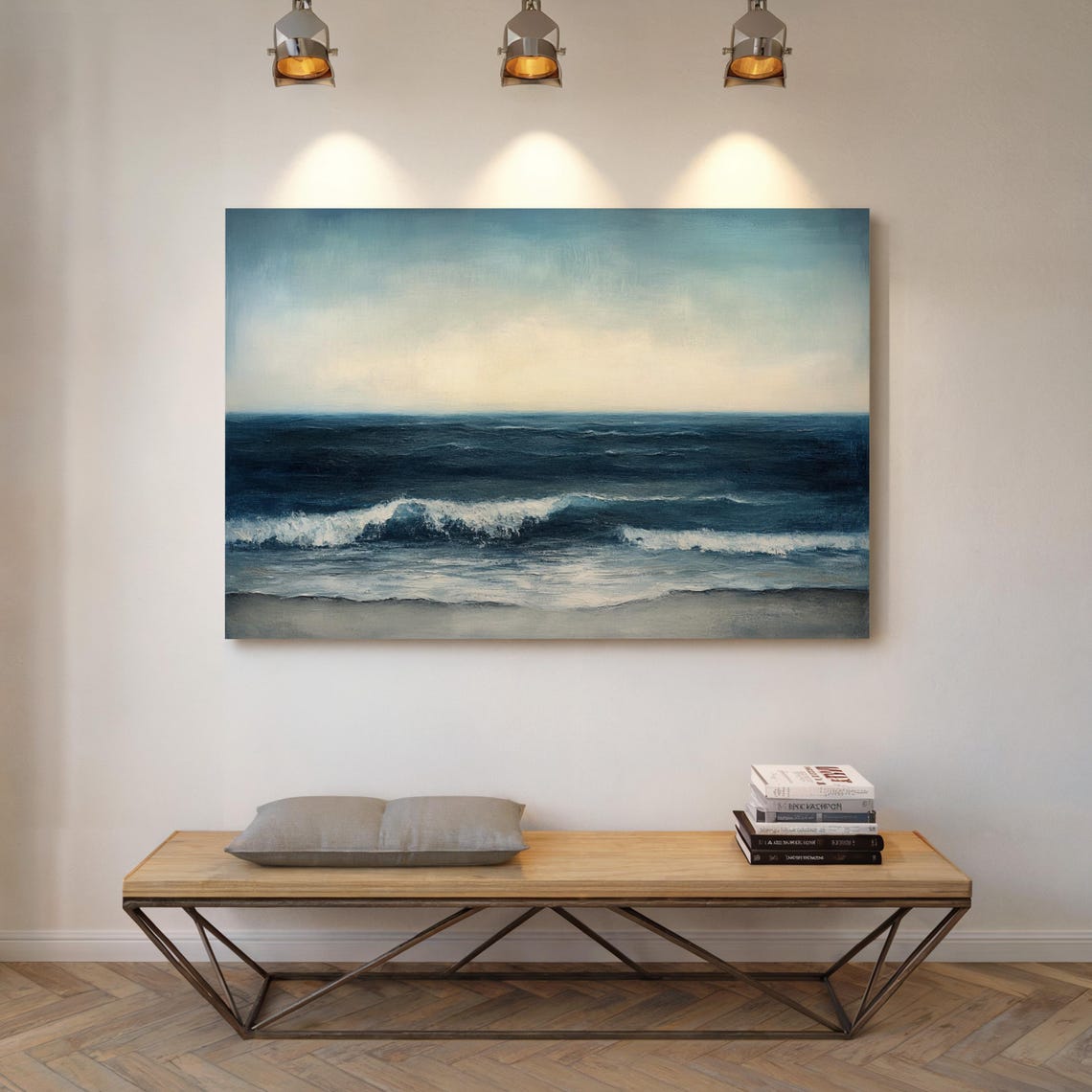 Dark Ocean Waves Moody Seascape Wall Art Coastal Nautical Print Deep Blue Beach Painting Minimalist Ocean Decor - Image 5
