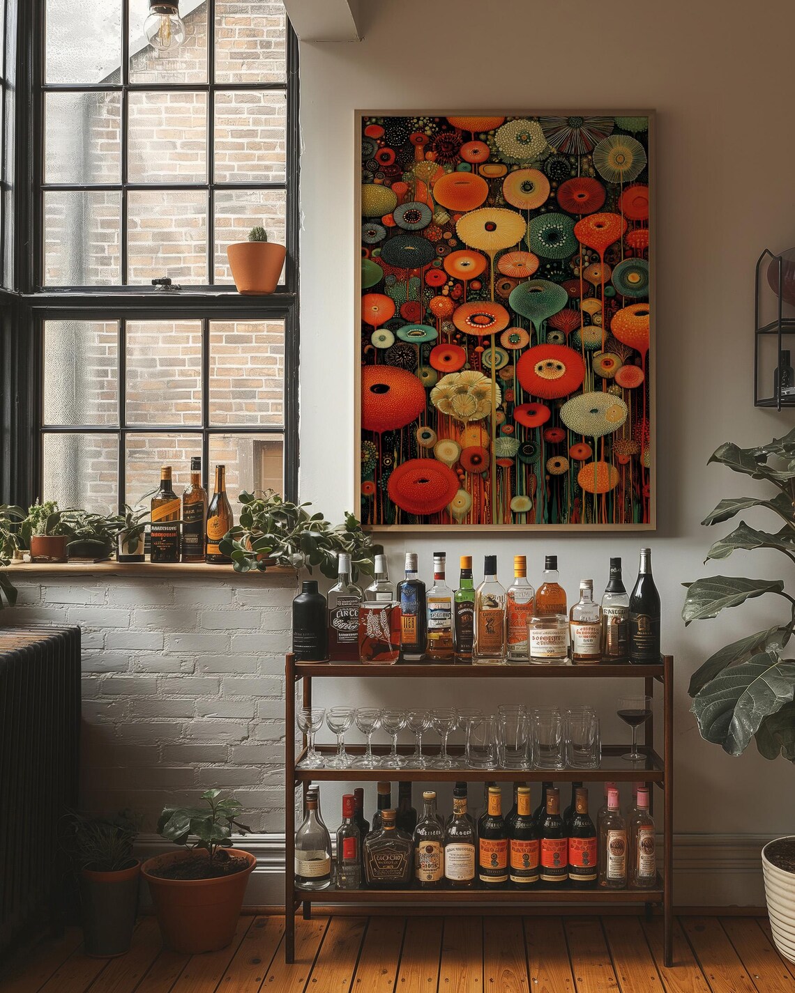 Colorful Abstract Floral Bursts Mid Century Modern Bold Botanical Poster