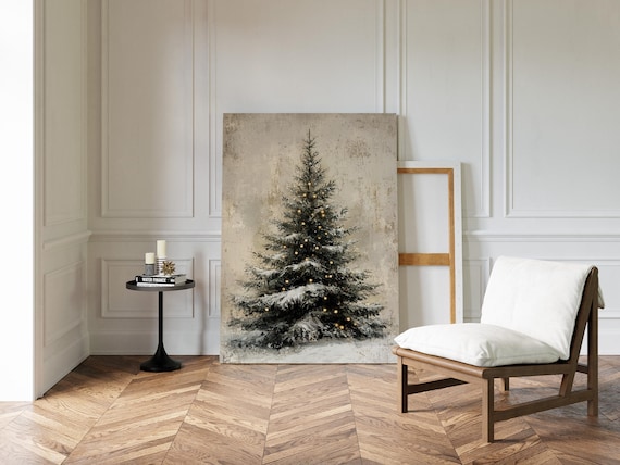 Rustic Christmas Tree Art Print, Vintage Holiday Decor