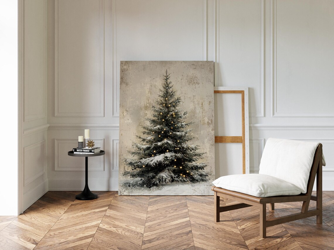 Rustic Christmas Tree Art Print, Vintage Holiday Decor