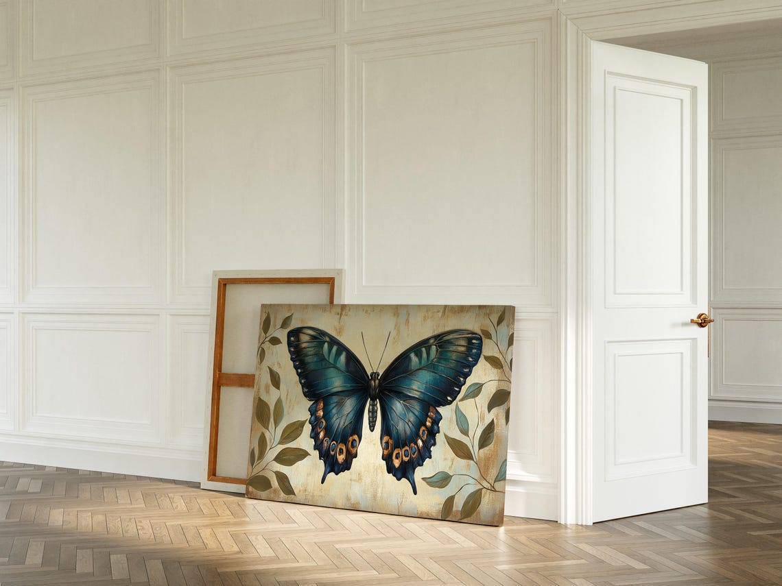 Navy Blue Butterfly Vintage Naturalist Style Illustration Poster - Image 6