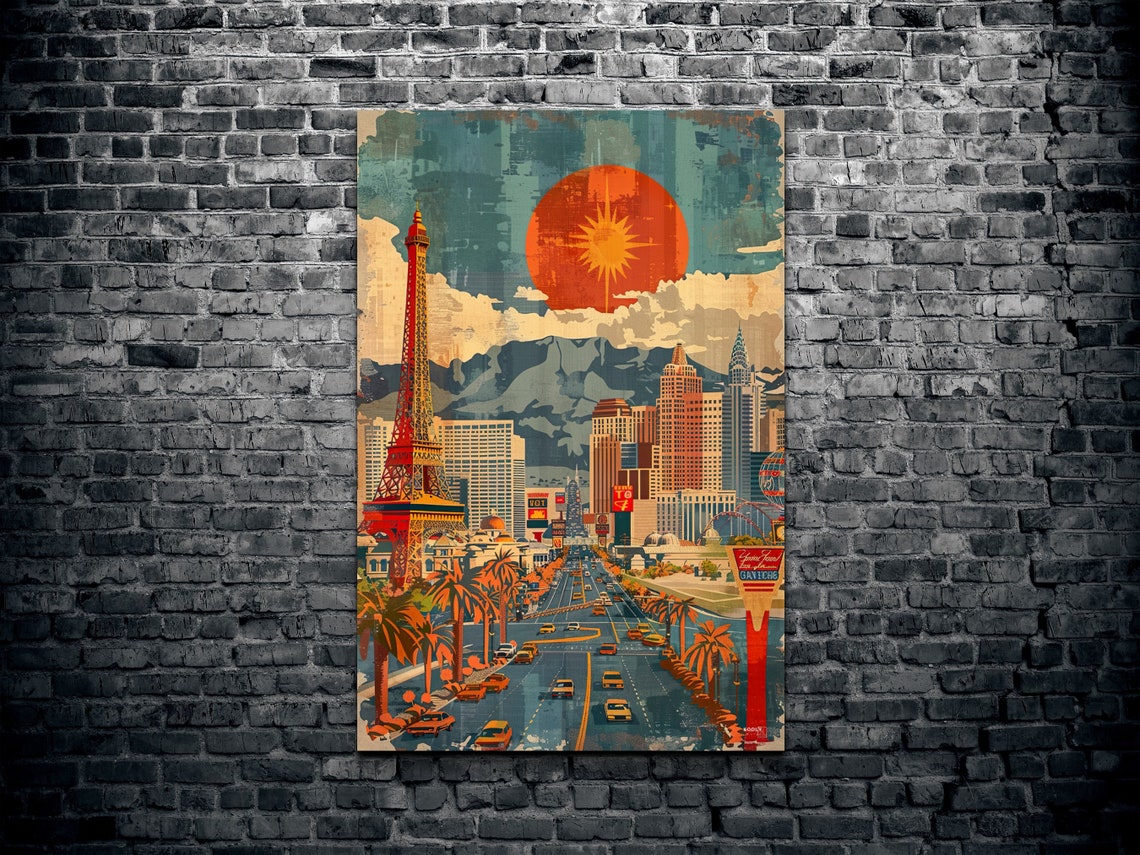 Vegas Style Boulevard with Eiffel Tower Replica Vintage Wall Art - Image 2