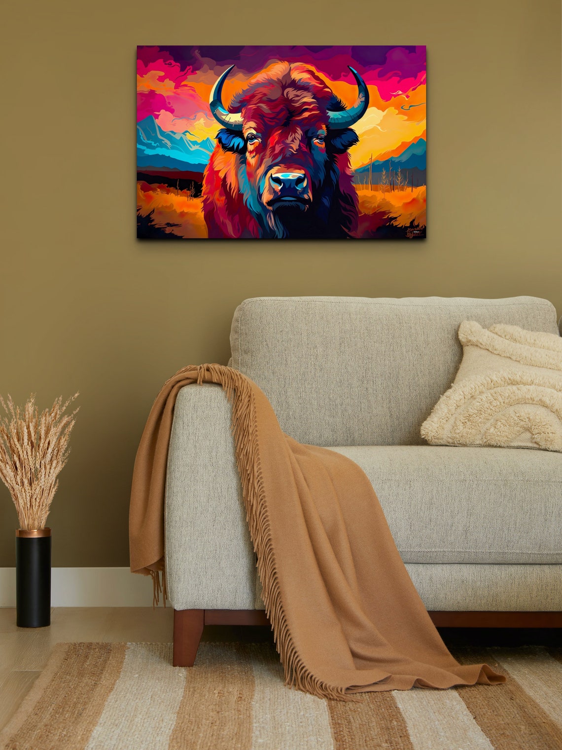Dayglow Bison, Modern Art Print - Image 4