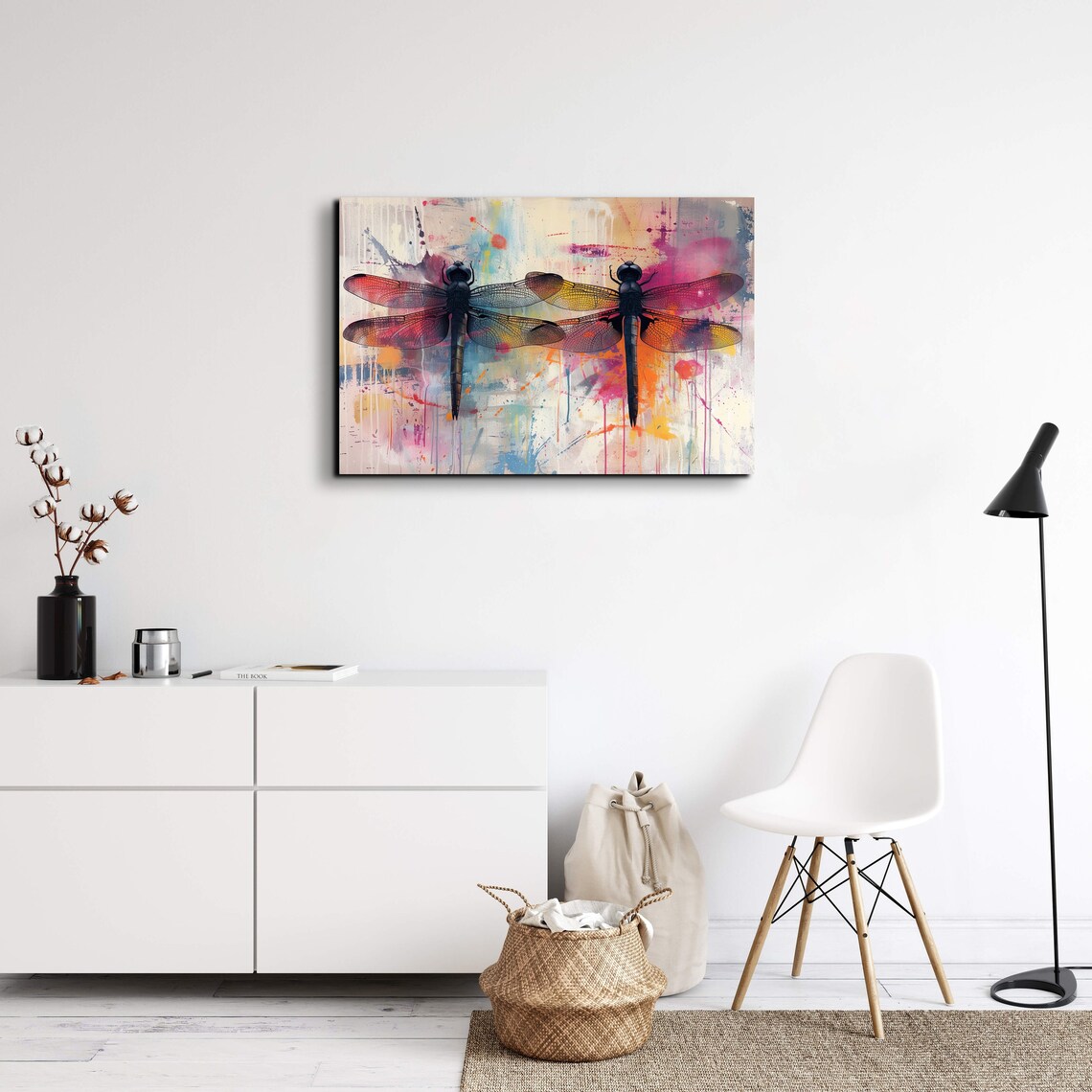 Pair of Colorful Dragonflies Rainbow Wings Pastel Nature Poster - Image 3