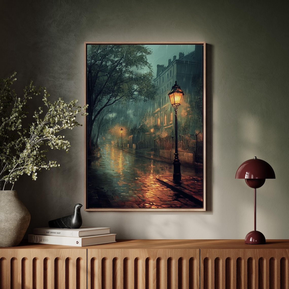 Rainy Night Street Scene Oil Painting Poster