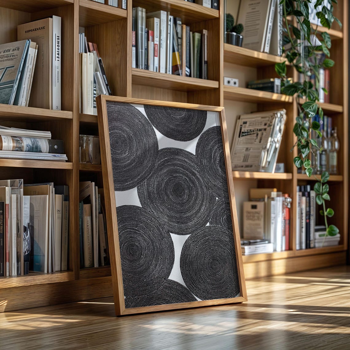 Black Circle Pattern Canvas Modern Minimal Abstract Wall Art