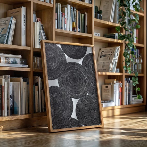 Black Circle Pattern Canvas Modern Minimal Abstract Wall Art